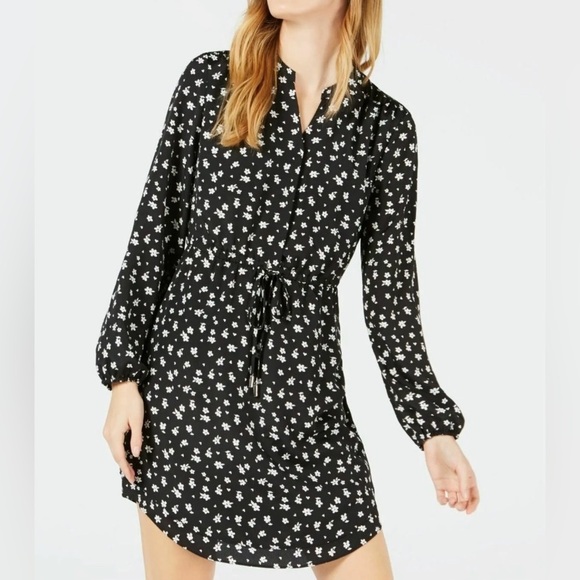 Maison Jules Dresses & Skirts - Maison Jules Women's Black Floral Long-Sleeved Shirt Dress Sz. MEDIUM